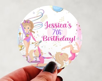 Gymnastics Birthday Stickers | Personalized Tumbling Party Favor Labels