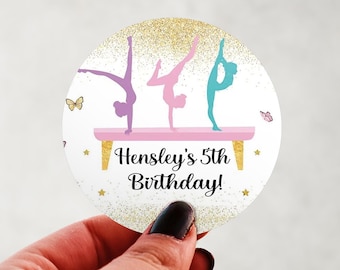 Gymnastics Birthday Stickers | Personalized Tumbling Party Favor Labels