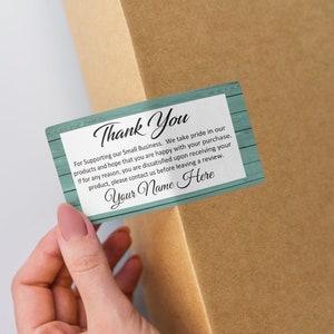 Remerciements rectangulaires personnalisés pour vos cartes de visite Inserts-Woodgrain Turquoise Teal Rectangle-Small Business-Etsy Reviews personnalisés