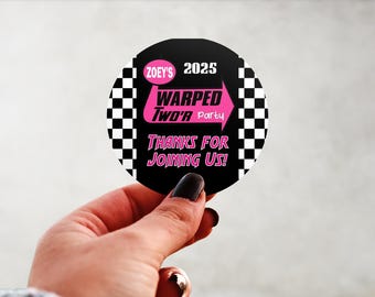 Adesivi per il compleanno Warped Two'R / Etichette per bomboniere per la festa del secondo compleanno delle bambine