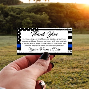Remerciements rectangulaires personnalisés pour vos cartes de visite Inserts-Thin Blue Line Flag Custom Rectangle-Small Business-Positive Etsy Reviews