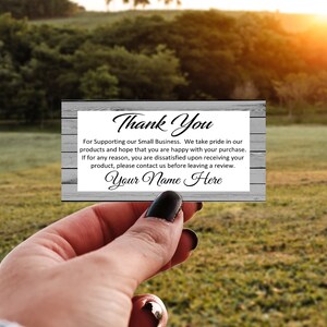 Rectangulaire personnalisé Merci pour vos cartes de visite Inserts-Woodgrain Wood Rectangle personnalisé- Small Business-Positive etsy Reviews
