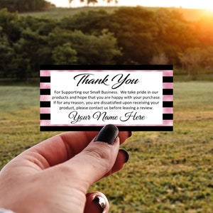 Retangular personalizado Obrigado por seus cartões de visita Inserções - Rosa Preto Listrado Retângulo Personalizado - Pequeno Negócio Positivo Avaliações Etsy