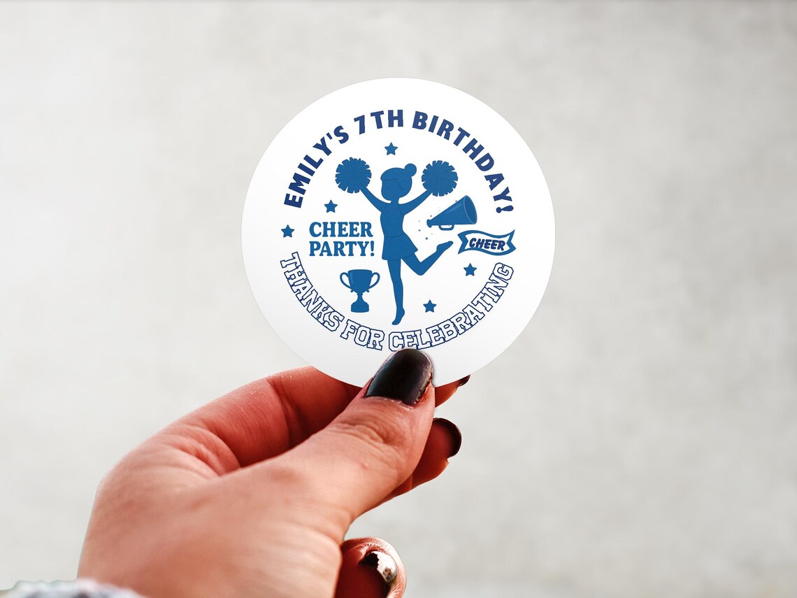 Cheerleading Birthday Stickers | Blue Cheer Party Favor Labels - Etsy