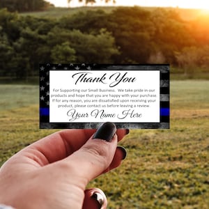Remerciements rectangulaires personnalisés pour vos cartes de visite Inserts-Thin Blue Line Flag Custom Rectangle-Small Business-Positive Etsy Reviews