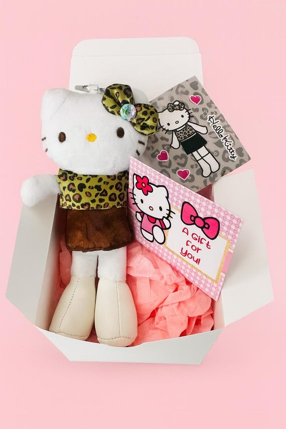 Sanrio Cream Plush Kitty Keychain with  Cheetah Print Outfit Hello Kitty Keychain, Leopard Dress, Bag Charm, Birthday  main image 3