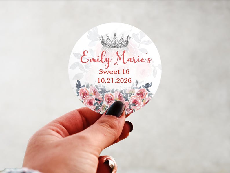 Sweet 16 Princess Crown Birthday Stickers | Tiara Party Favor Labels - Etsy