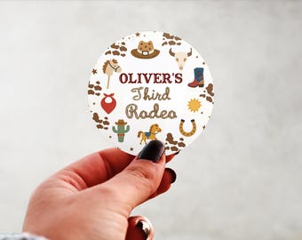 Adesivi per feste di compleanno da cowboy per bambini / Etichette per bomboniere con stivali e cappelli da cowboy