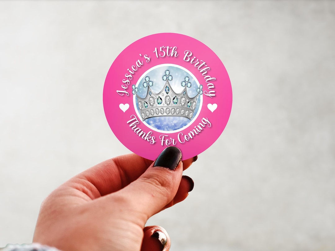 Princess Birthday Stickers | Crown Tiara Party Favor Labels ...
