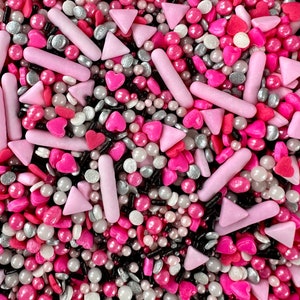 Custom Sprinkles Jimmies-hot Pink, white, black and silver Birthday Party, Cupcake Toppers Decorations, girl’s decor, sugar candy supplies