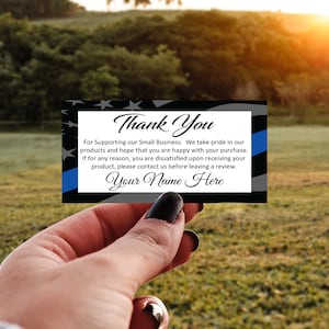Remerciements rectangulaires personnalisés pour vos cartes de visite Inserts-Thin Blue Line Flag Custom Rectangle-Small Business-Positive Etsy Reviews