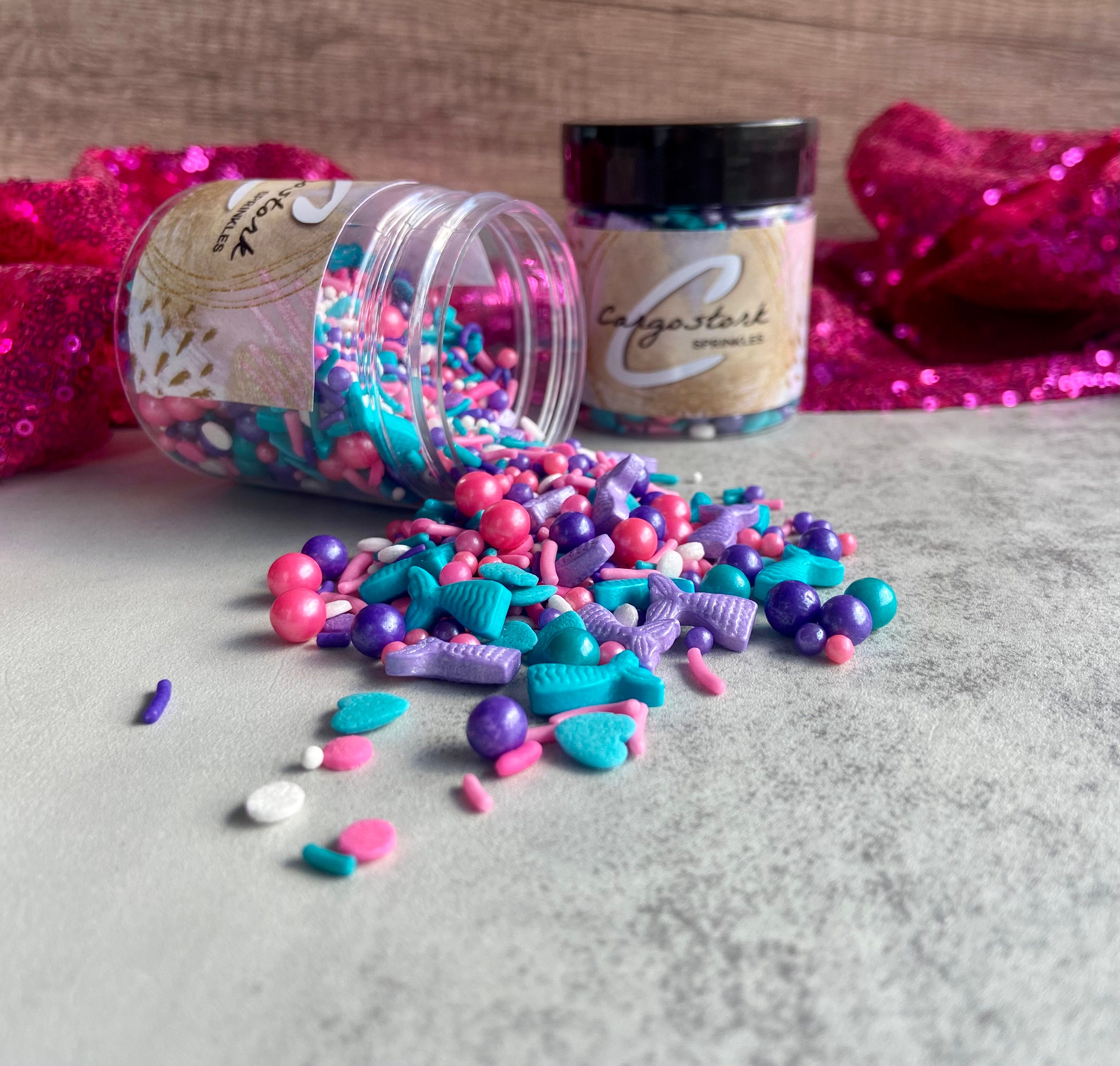 Custom Mermaid Sprinkles Jimmies Pink, Purple, Teal, Blue, White