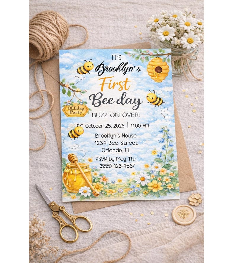 First Bee Day Invitation | 1st Birthday Invite | Bumble Bee Party ...