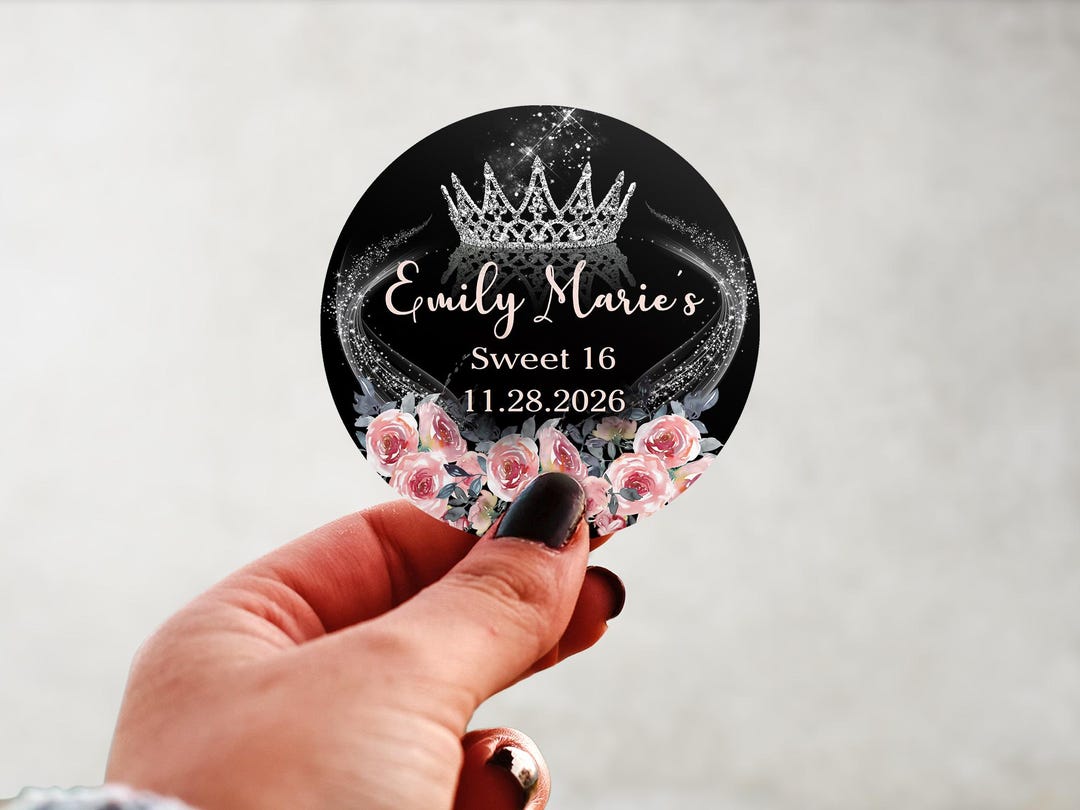 Sweet 16 Princess Crown Birthday Stickers | Tiara Party Favor Labels - Etsy