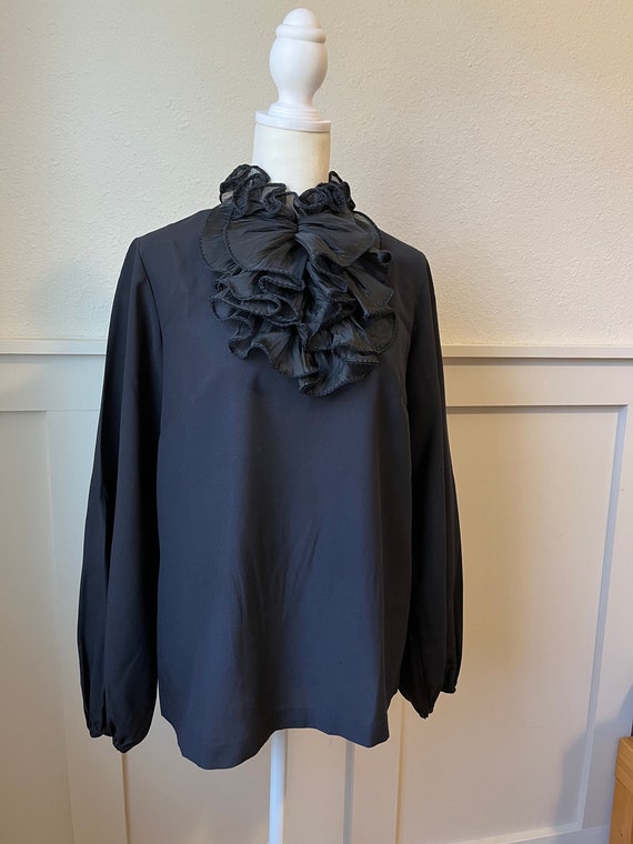 Vintage Black Ruffled Blouse