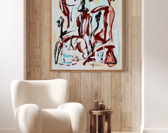 Groot acrylschilderij, acryl op doek, spieraam, abstracte kunst, uniek, met certificaat van echtheid, 100 x 120 cm, hedendaagse kunst