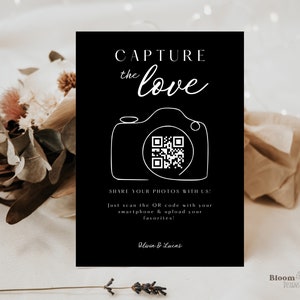 Capture the Love Sign Canva Template, Modern Black Capture the Love QR Code, QR Code for Photo Sharing, Minimalist Share The Love Printable