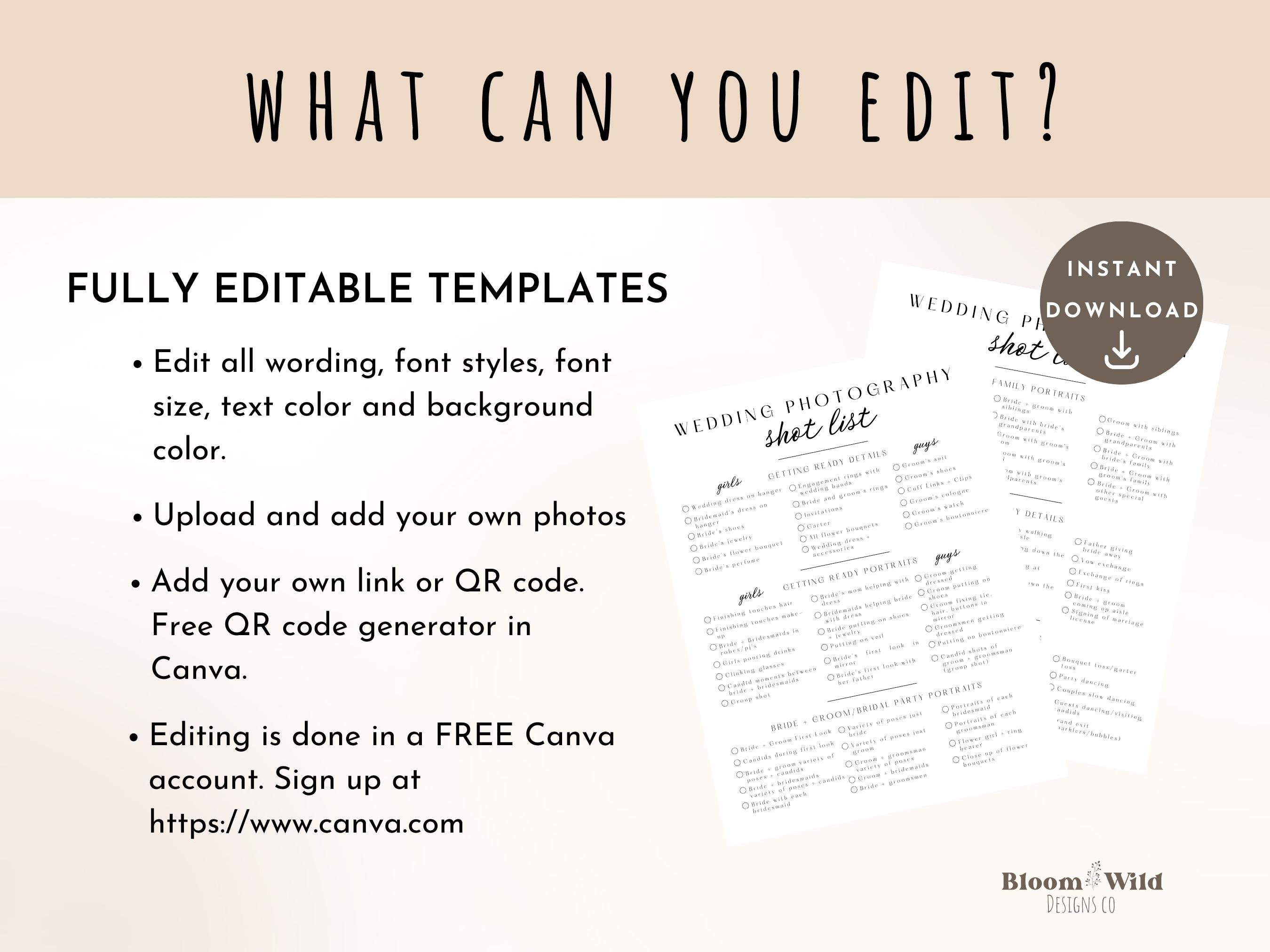 Wedding Photography Checklist Template Photographer Shot List Etsy Wedding photography checklist template photographer shot list etsy