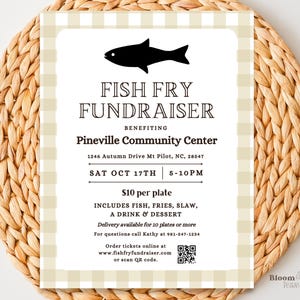 Fish Fry Flyer Vorlage, Fish Fry Fundraiser Flyer, Fish Fry Einladung, Canva Fundraiser Veranstaltungsvorlage, Fischplatte Kirchen Fundraiser QR