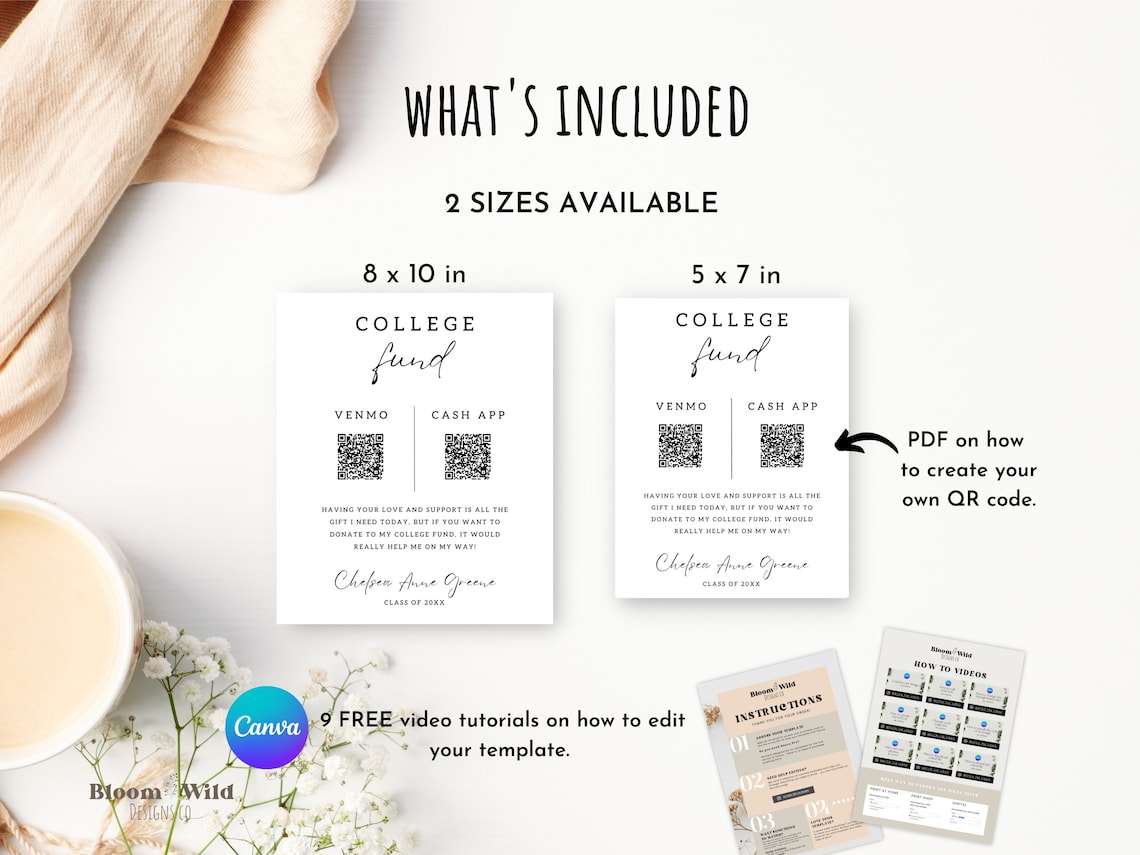 Graduation QR Code Sign, College Fund QR Code Canva, Venmo QR Code ...