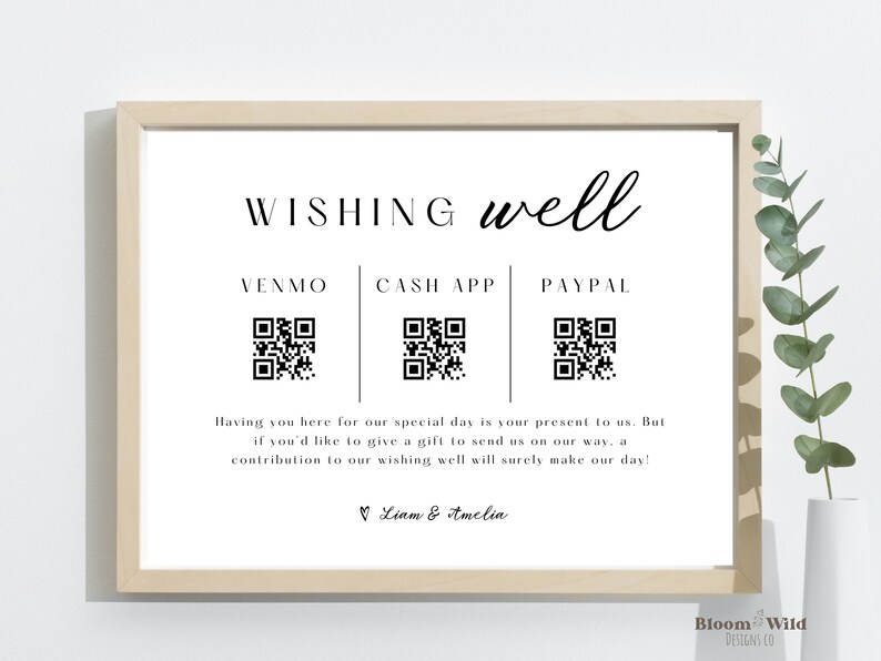 Wishing Well Wedding QR Sign Canva Wedding Registry Honeymoon Etsy