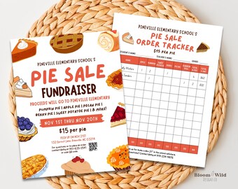 Torten-Spenden- und Bestellformular-Vorlage, Thanksgiving-Pie-Verkaufsflieger, PTO PTA-Spendenaktion, Backverkauf für Schulferien in der Kirche, in Canva bearbeiten