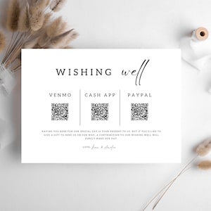 Studnia życzeń ślubnych Kod QR Canva, Fundusz miesiąca miodowego 3 Kody QR do pobrania, Wydarzenie Venmo do wydrukowania, Minimalistyczny szablon karty studni życzeń, BW13