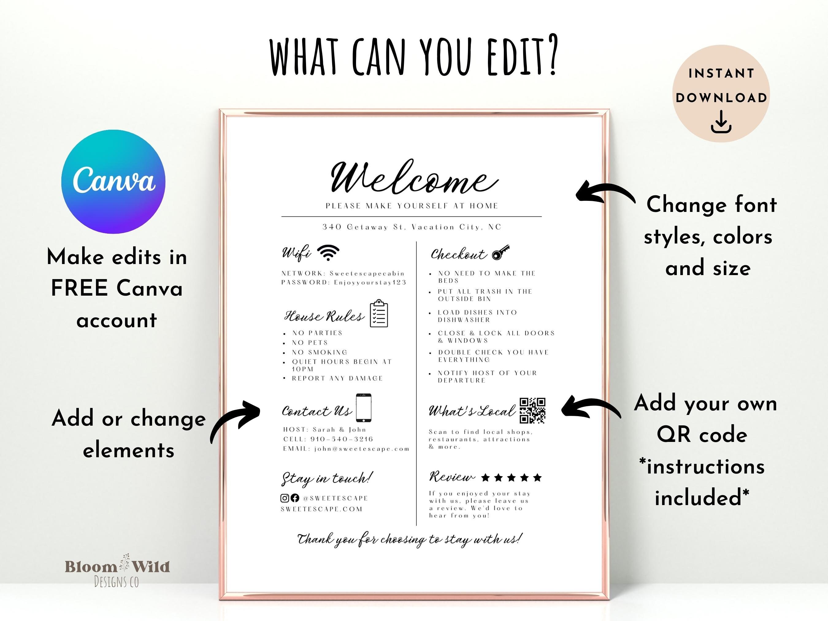 Welcome Sign Vacation Rental Printable, Welcome Card for Airbnb Hosts ...