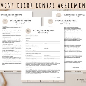 Event Decor Rental Agreement Form, Wedding Decor Rental Contract Template, Party Equipment Rental Contract, Event Planning Editable in Canva