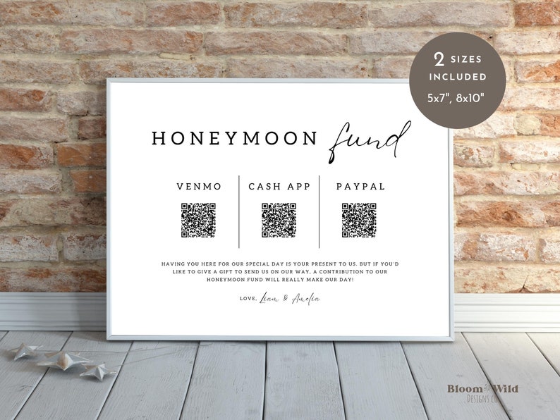 Honeymoon Fund 3 QR Codes Canva Template Honeymoon Venmo Sign Qr Code