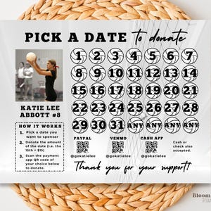 Calendar For Fundraisers Volleyball, Fundraiser Calendar Volleyball, Volleyball Fundraiser Flyer, Pick a Date to Donate Volleyball Team