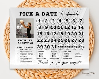 Calendar For Fundraisers Volleyball, Fundraiser Calendar Volleyball, Volleyball Fundraiser Flyer, Pick a Date to Donate Volleyball Team