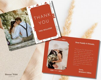 Western Thank You, Southwestern Wedding, DIY Thank You Card, Canva Thank You, Wedding Postcard, Photo Thank You Card, Thank You Note, BW6