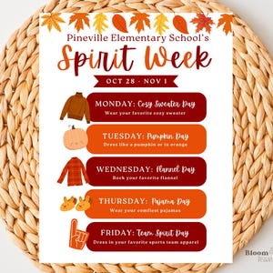Fall Spirit Week Template Canva, Spirit Week Poster, Spirit Week Flyer ...