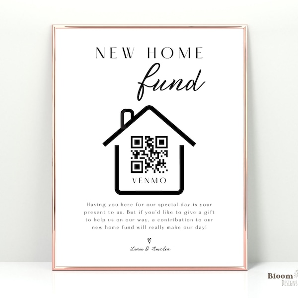 New Home Fund QR Code Sign, Our First Home Fund Venmo, Saving for Future Canva Template, Future House Fund Card, Wedding Wishing Well, BW10