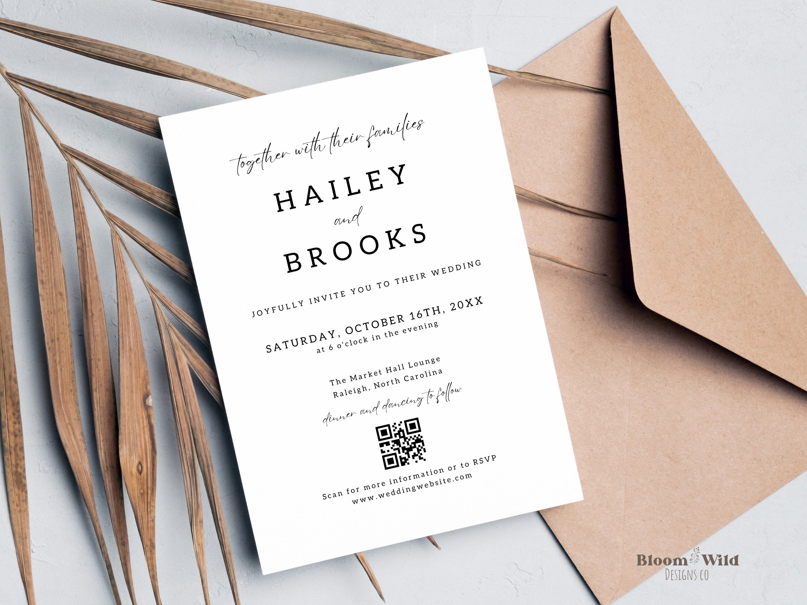 Wedding Invitation Qr Code Rsvp, Wedding Invitation Rsvp QR Canva, Modern Evite With QR Code