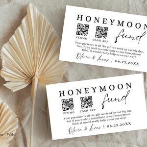 Honeymoon Fund Qr-Code-Karte, Honeymoon Fund-Karte mit Qr-Code, QR-Code-Karte mit Register, Honeymoon Fund Shower Canva Template, BW13