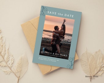 Dusty Blue Save The Date, Save the Date Invite, Photo Save the Date, Blue Wedding Date Card, Save the Dates, Simple Save the Date, BW4