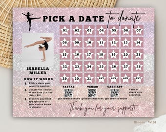 Dance Competition Fundraiser, Pick A Date To Donate Dance Template, Dance Team Fundraiser Editable Flyer, Dance Studio Fundraiser Calendar