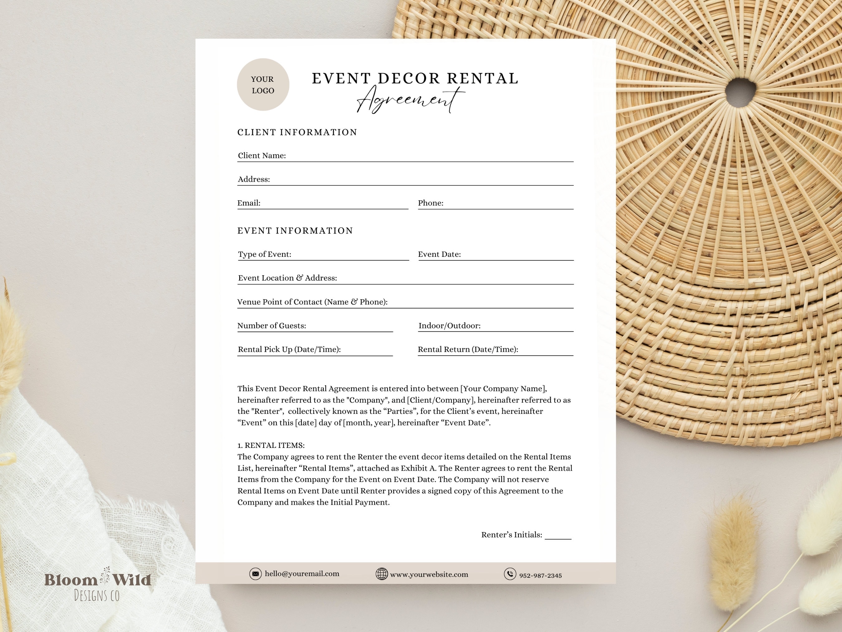 Example Event Rental Agreement Event Decor Rental Agreement Form, Wedding Decor Rental Contract ...