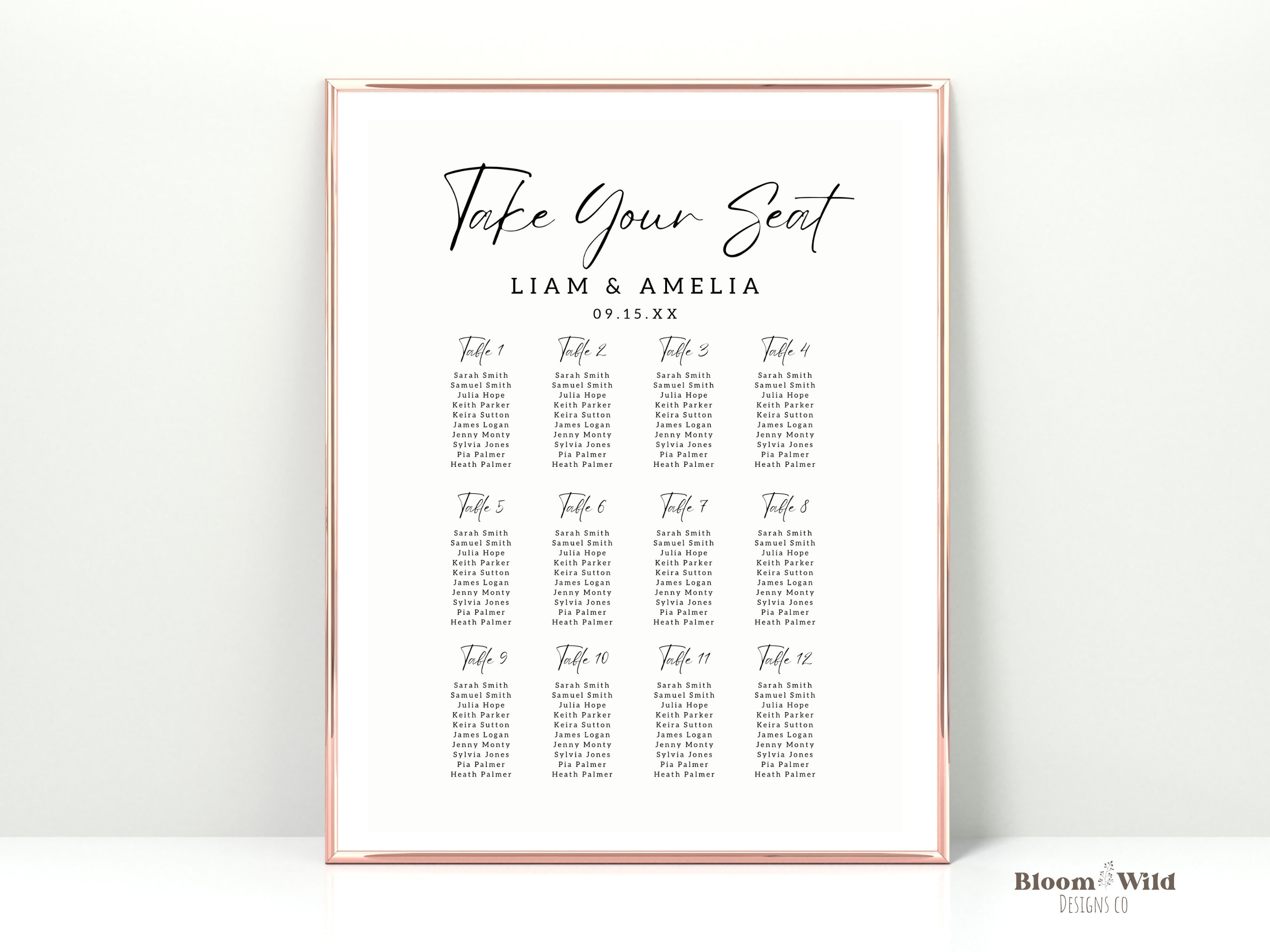 Canva Template Wedding Seating Chart Modern Minimalist Etsy