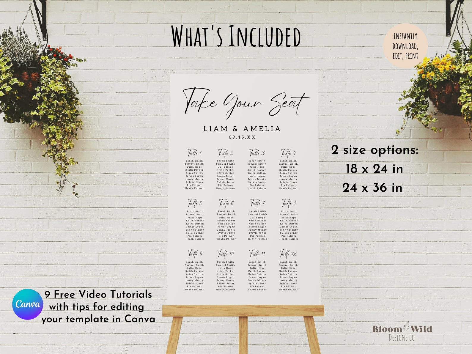 Canva Template Wedding Seating Chart Modern Minimalist Etsy