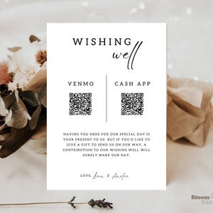Hochzeit Qr-Code gut wünschen, modernes Hochzeits-Registrierkassenzeichen, Flitterwochen-Fonds QR-Code, Venmo QR-Code Minimalist Flitterwochen Zeichen, BW13
