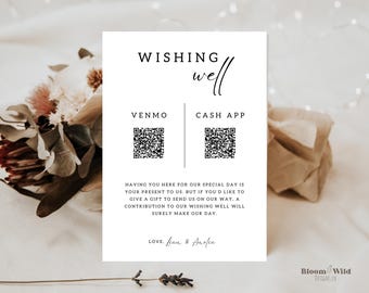 Wedding Qr Code Wishing Well, Modern Wedding Cash Registry Sign, Honeymoon Fund QR Code, Venmo QR Code Minimalist Honeymoon Sign, BW13