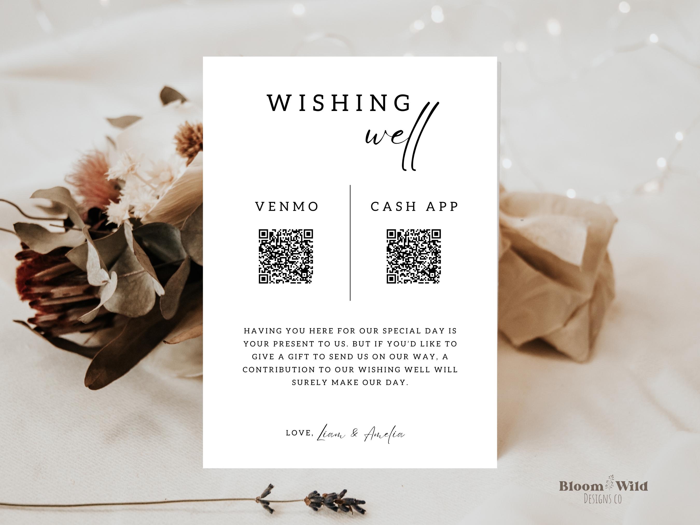 Wedding Qr Code Wishing Well, Modern Wedding Cash Registry Sign, Honeymoon Fund QR Code, Venmo QR Code Minimalist Honeymoon Sign, BW13