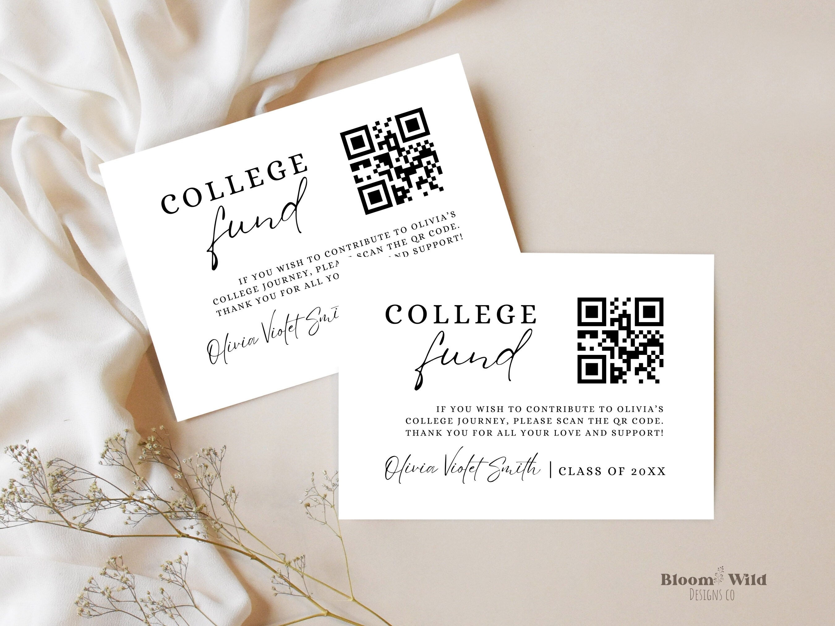 Graduation Party Invitation Insert, Graduation QR Code, College Fund ...