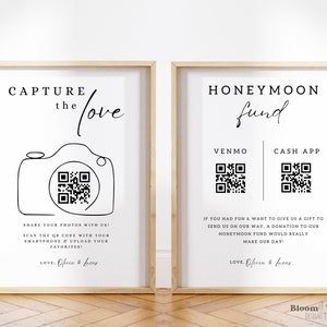 Capture la tarjeta de boda con código Qr de amor y el fondo de luna de miel con un mini paquete de firma de código Qr, Fondo de luna de miel Venmo, código QR para compartir fotos, BW13
