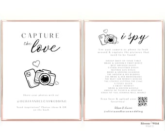 I Spy Wedding Qr Code, Capture The Love Wedding Printable Sign, QR Code for Photo Sharing, Wedding Games Adults, Wedding Hashtag Canva, BW10