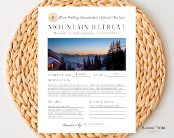 Silent Auction Item Template, Silent Auction Item Sheet, Silent Auction Description Flyer, Silent Auction Sign, School Community Fundraiser
