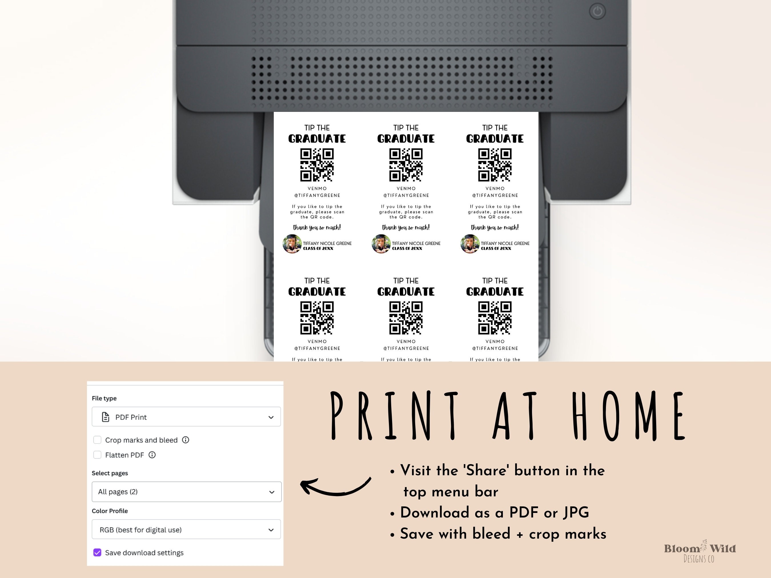 Graduation QR Code Insert, Insert Card Graduation, Tip the Graduate ...